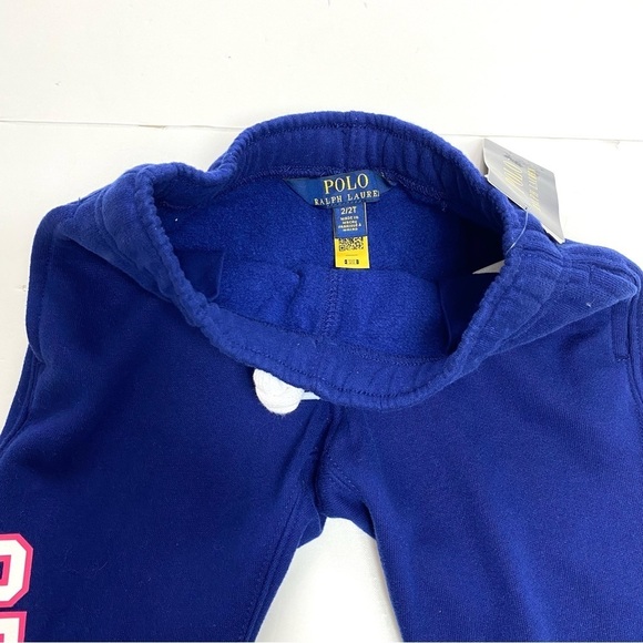 POLO Ralph Lauren Spell Out Logo Fleece Joggers Pants in Blue Size 2 Brand New - Picture 4 of 5